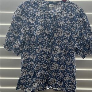 J. Crew Navy and White Floral Blouse
